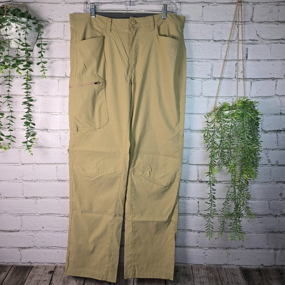 EDDIE BAUER RAINIER PANTS KHAKI COLOR 2 WAY STRETCH FABRIC SIZE 34X32 EUC